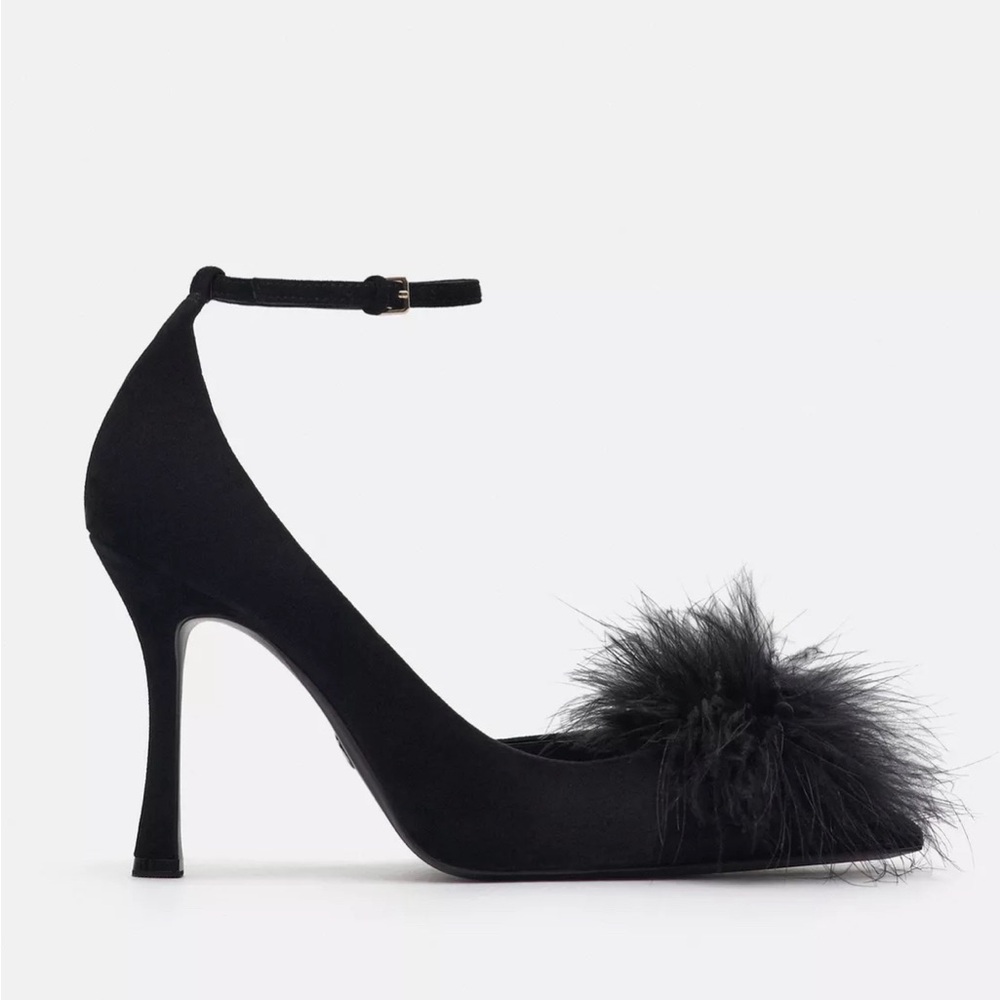 Zara Feather Trim Leather Heels